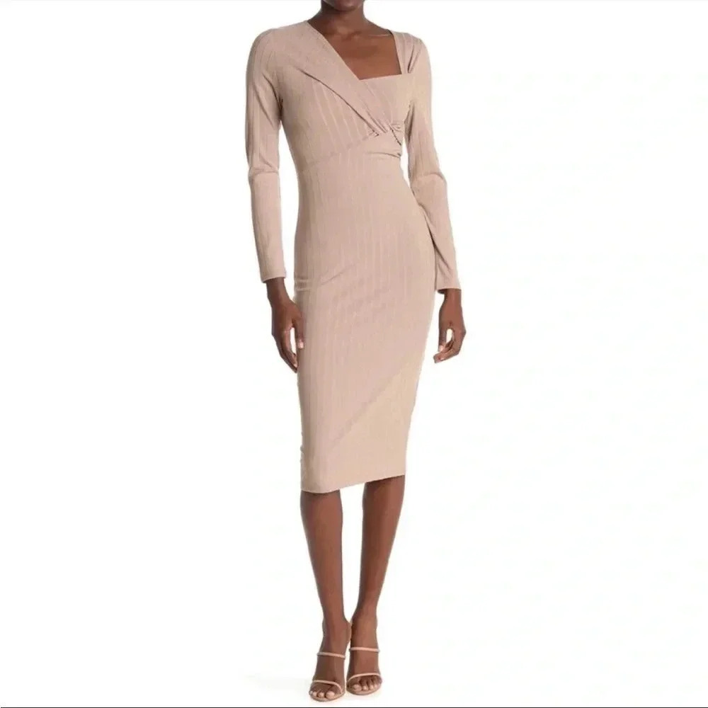 Astr the label ribbed twist front midi dress